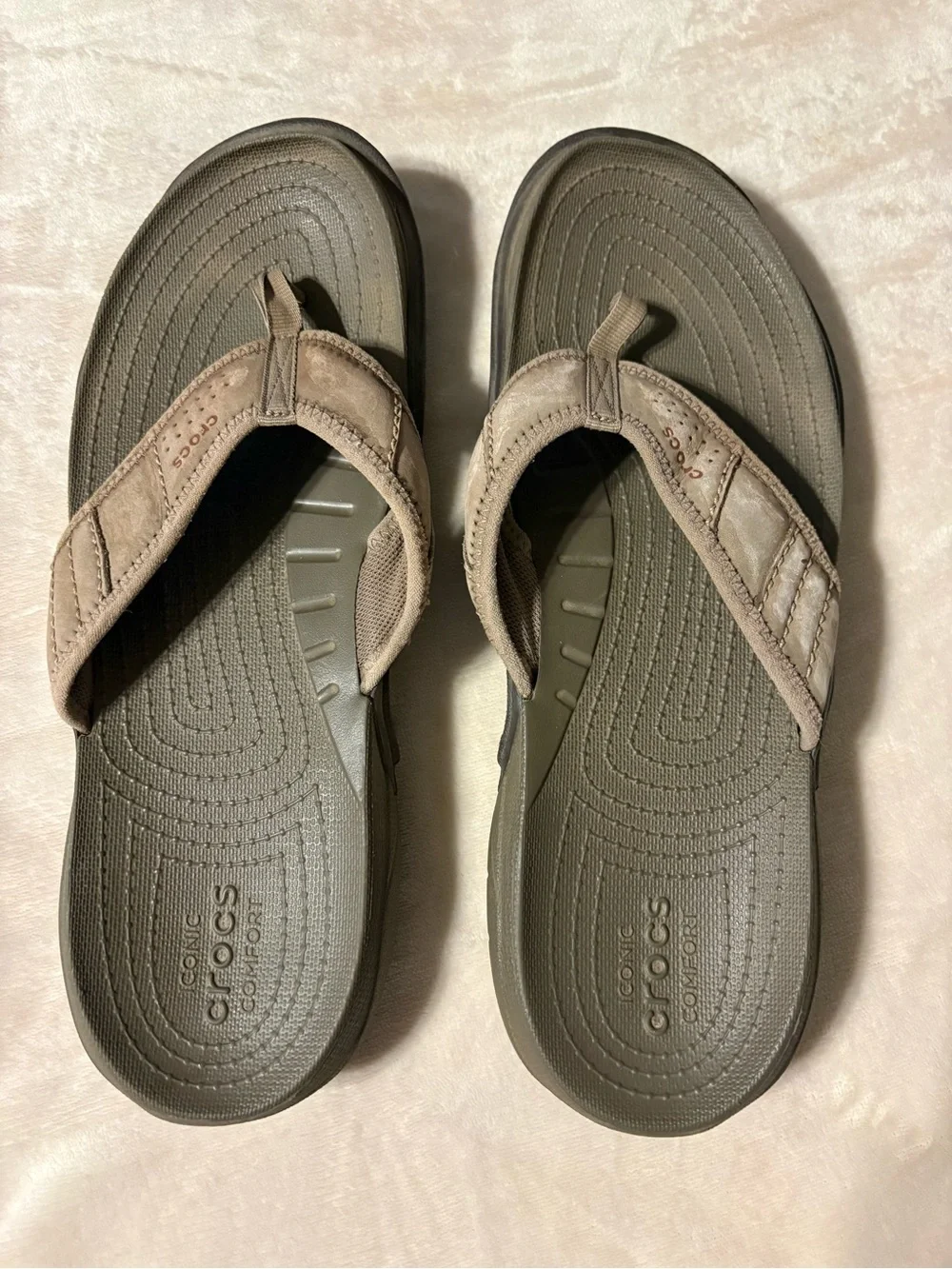 CROCS Men's Taupe Brown Sport Flip Sandals